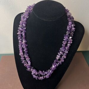 Genuine Purple Polished Amethyst Chip Stone Opera Necklace 18''